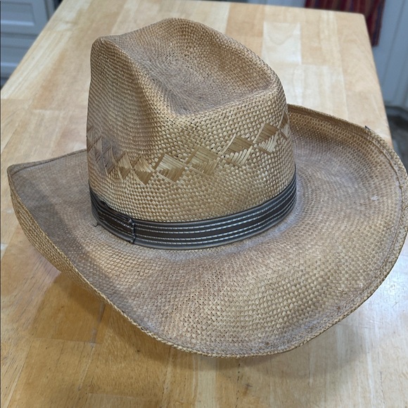 Tan Straw Cowboy Hat and leather interior band- rustic look by design - Picture 5 of 16